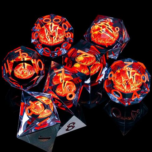 Aruohha DND Resin Dice يحدق بالعين الزهر السائل الأساسي Flaming RPG زهر حافل حافل مع مربع الهدايا ، مجموعة Polyhedral D و D Dice متوافقة مع Dungeons Dragons لعب لعبة D20 D12 D8 D8 D6 in Kuwait