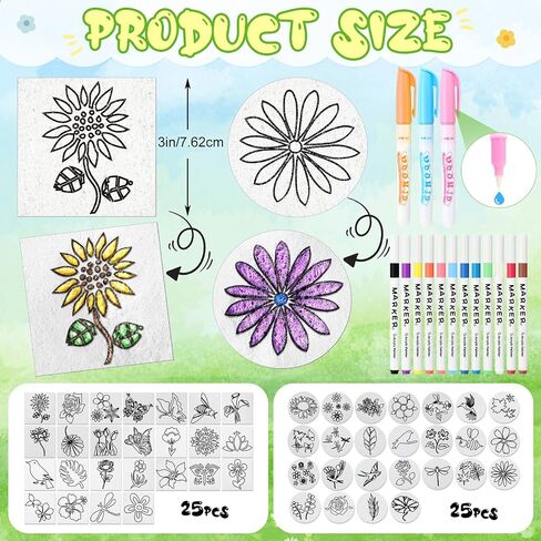 Maitys 65 Pcs Pre-Designed Magic Foam Texture Paper Painting Kit, 3 x 3'' White Foam Texture Paper with Colors Marker Water Brushes for 3D Craft Drawing DIY(Animals) in Saudi Arabia