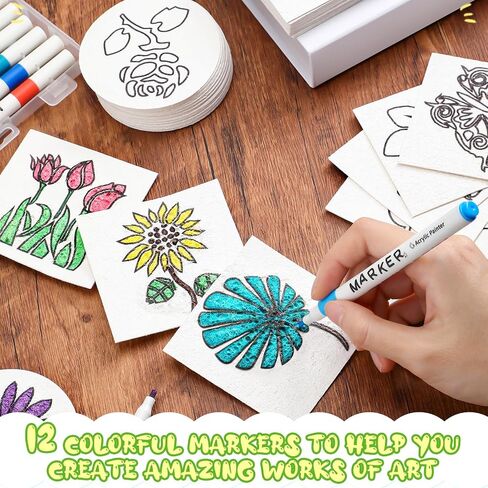 Maitys 65 Pcs Pre-Designed Magic Foam Texture Paper Painting Kit, 3 x 3'' White Foam Texture Paper with Colors Marker Water Brushes for 3D Craft Drawing DIY(Animals) in Saudi Arabia