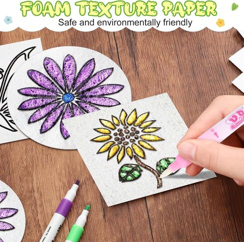 Maitys 65 Pcs Pre-Designed Magic Foam Texture Paper Painting Kit, 3 x 3'' White Foam Texture Paper with Colors Marker Water Brushes for 3D Craft Drawing DIY(Animals) in Saudi Arabia
