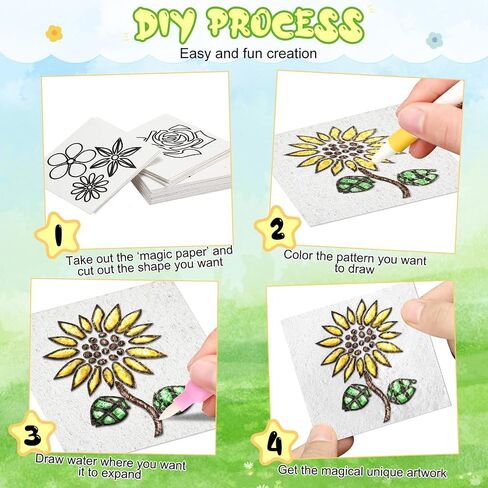Maitys 65 Pcs Pre-Designed Magic Foam Texture Paper Painting Kit, 3 x 3'' White Foam Texture Paper with Colors Marker Water Brushes for 3D Craft Drawing DIY(Animals) in Saudi Arabia
