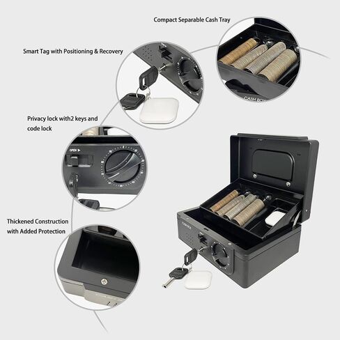 Cash Box with lock, with Tracking & Dual Lock System,money box with cash tray, lock safe with key, money-saving storage bag for Home,Office,business (Black) in Saudi Arabia