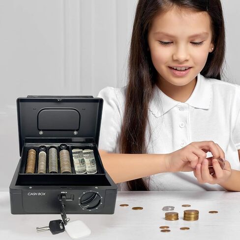 Cash Box with lock, with Tracking & Dual Lock System,money box with cash tray, lock safe with key, money-saving storage bag for Home,Office,business (Black) in Saudi Arabia