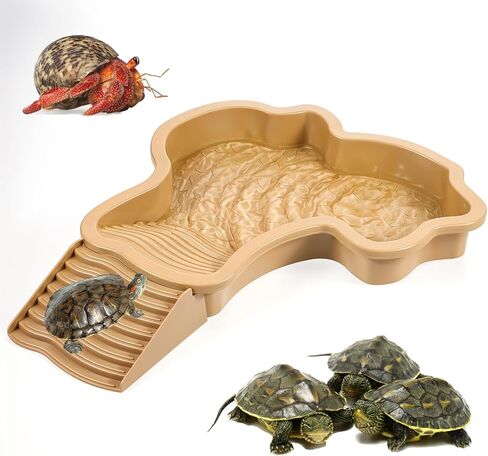 Large Reptile Water Bowl with Ramp, Thickened Non-Slip Feeding Dish & Bathing Pool for Turtle, Snake, Gecko, Bearded Dragons, Lizard Habitat Accessories in Saudi Arabia
