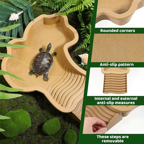 Large Reptile Water Bowl with Ramp, Thickened Non-Slip Feeding Dish & Bathing Pool for Turtle, Snake, Gecko, Bearded Dragons, Lizard Habitat Accessories in Saudi Arabia