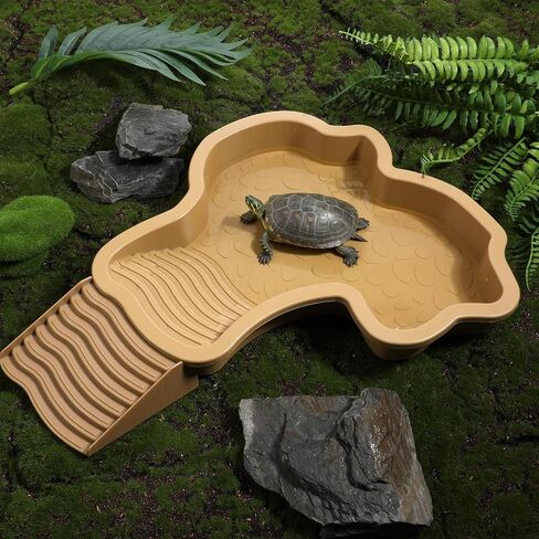 Large Reptile Water Bowl with Ramp, Thickened Non-Slip Feeding Dish & Bathing Pool for Turtle, Snake, Gecko, Bearded Dragons, Lizard Habitat Accessories in Saudi Arabia