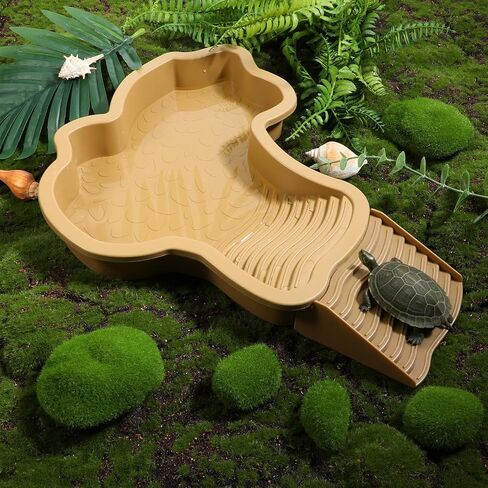 Large Reptile Water Bowl with Ramp, Thickened Non-Slip Feeding Dish & Bathing Pool for Turtle, Snake, Gecko, Bearded Dragons, Lizard Habitat Accessories in Saudi Arabia