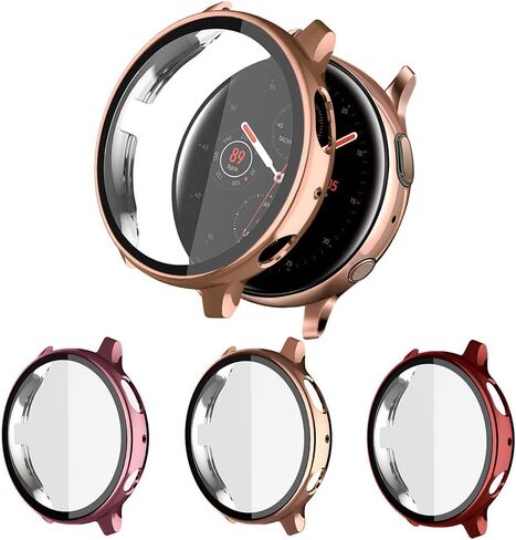 حافظة صلبة مكونة من 3 قطع متوافقة مع واقي شاشة Samsung Galaxy Watch Active / Active 2 مقاس 40 ملم مع زجاج مقسى، حافظة NAHAI صلبة رفيعة للغاية من البولي كربونات بتغطية حماية شاملة مضادة للخدش HD (فضي/فضي/فضي) in Kuwait