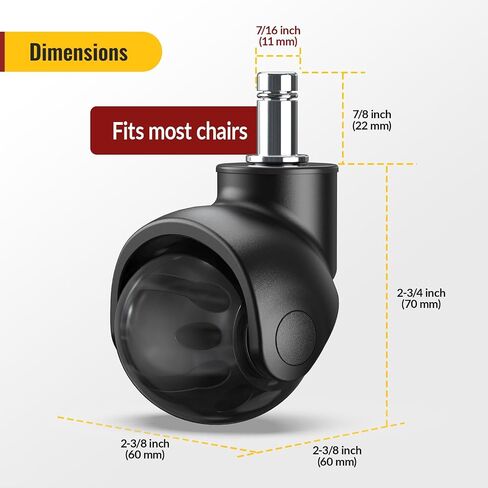 Holkie Office Chair Wheels Replacement 11x22mm Universal Fit 2 بوصة من المطاط العجلات الثقيلة للخدمة السجاد أرضيات من الخشب الصلب. in Kuwait