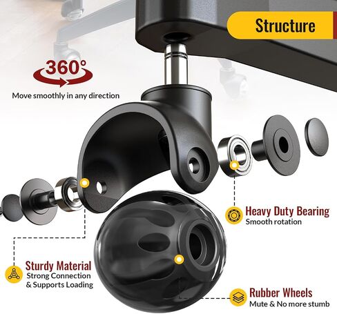 Holkie Office Chair Wheels Replacement 11x22mm Universal Fit 2 بوصة من المطاط العجلات الثقيلة للخدمة السجاد أرضيات من الخشب الصلب. in Kuwait