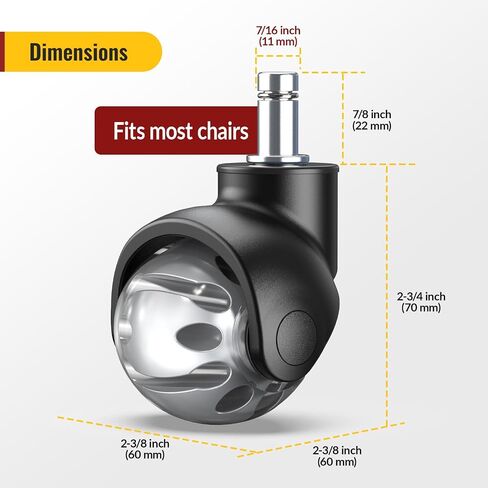 Holkie Office Chair Wheels Replacement 11x22mm Universal Fit 2 بوصة من المطاط العجلات الثقيلة للخدمة السجاد أرضيات من الخشب الصلب. in Kuwait