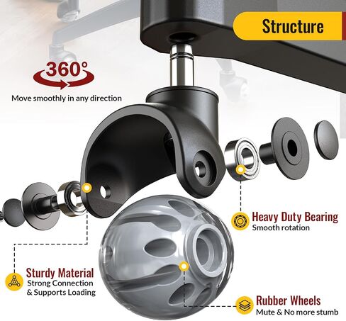 Holkie Office Chair Wheels Replacement 11x22mm Universal Fit 2 بوصة من المطاط العجلات الثقيلة للخدمة السجاد أرضيات من الخشب الصلب. in Kuwait