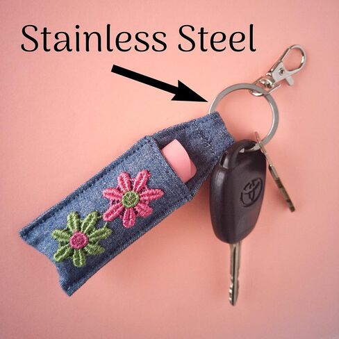 Hippie Keychain - Lip Balm Holder - Boho Chapstick Holder - Handmade Floral Keyring Fob in Saudi Arabia