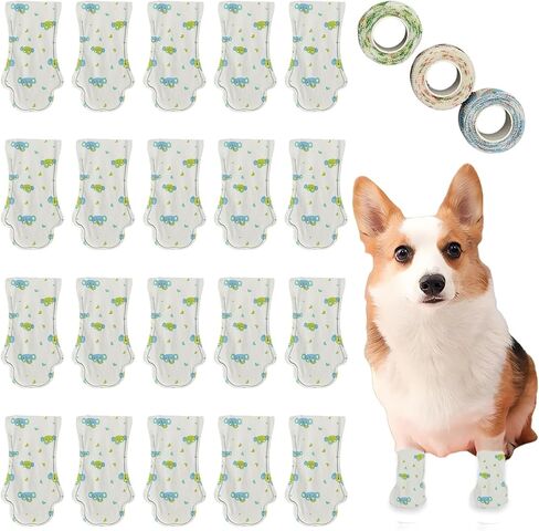 Disposable Dog Booties,20PCS Disposable Dog Socks to Stop Licking with Adjustable Self Adhesive Bandage,Pet Shoes Foot Covers Paw Protectors for Dogs Cats Indoor & Outdoor Walking (Blue Green, S) in Kuwait