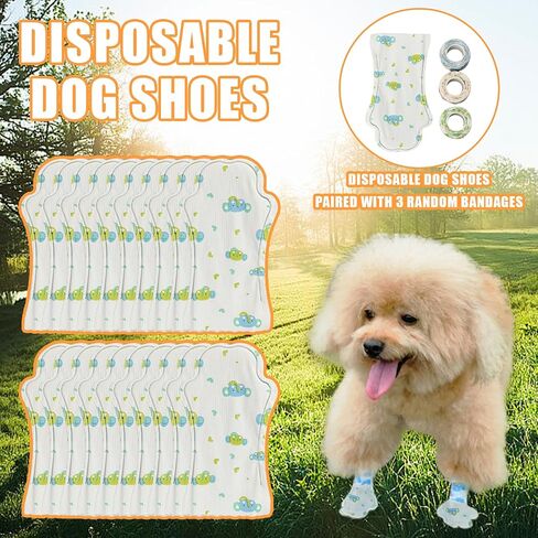 Disposable Dog Booties,20PCS Disposable Dog Socks to Stop Licking with Adjustable Self Adhesive Bandage,Pet Shoes Foot Covers Paw Protectors for Dogs Cats Indoor & Outdoor Walking (Blue Green, S) in Kuwait