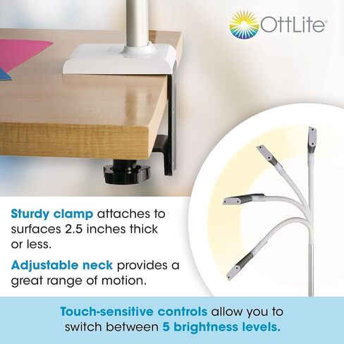 OttLite LED Desk Lamp with Sturdy Clamp - Extra Wide Lighting, Dimmable with 5 Brightness Settings & Energy Efficient Natural Daylight LEDs for Home Office, Computer Desk, Dorms & Workbench in Kuwait