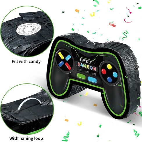 Video Game Controller Piñata Bundle Fiesta Gaming Controller Piñata Set with Blindfold and Bat Kids Birthday Gamer Party Supplies Game Toy for Kids Gaming Theme Party Carnival Events Decor(Blue) in Saudi Arabia