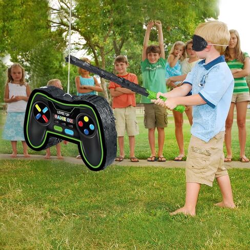 Video Game Controller Piñata Bundle Fiesta Gaming Controller Piñata Set with Blindfold and Bat Kids Birthday Gamer Party Supplies Game Toy for Kids Gaming Theme Party Carnival Events Decor(Blue) in Saudi Arabia