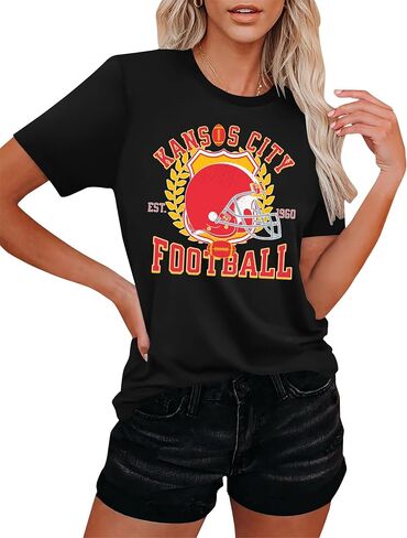 Game Day T Shirt Women Sunday Football Season Tee Vintage Bleached Shirt Letter Print Short Sleeve Top in Kuwait