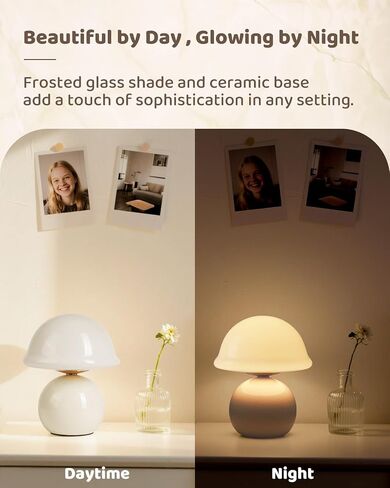 Mushroom Lamp Bedside Table Lamp for Bedroom, Cute Small Lamps with Glass Lampshade, Nightstand Lamp with Dimmer for Living Room, Aesthetic Home Decor (Blue) in Saudi Arabia