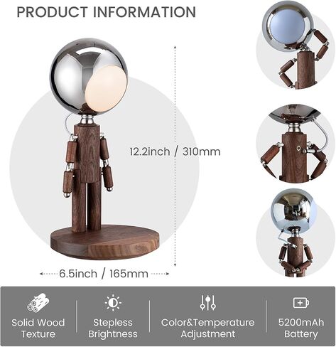 Moon Lamp for Bedroom, 5200mAh Rechargeable Wooden Desk Lamp with Touch Control & Adjustable Brightness, Creative Cordless Lamp, Decorative Bedside Lighting for Living Room & Gift in Saudi Arabia