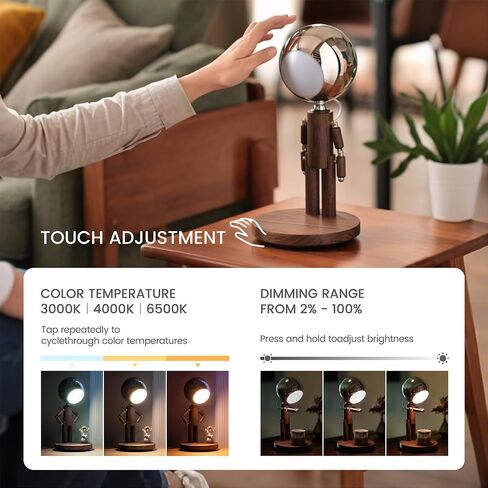 Moon Lamp for Bedroom, 5200mAh Rechargeable Wooden Desk Lamp with Touch Control & Adjustable Brightness, Creative Cordless Lamp, Decorative Bedside Lighting for Living Room & Gift in Saudi Arabia