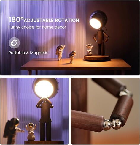 Moon Lamp for Bedroom, 5200mAh Rechargeable Wooden Desk Lamp with Touch Control & Adjustable Brightness, Creative Cordless Lamp, Decorative Bedside Lighting for Living Room & Gift in Saudi Arabia