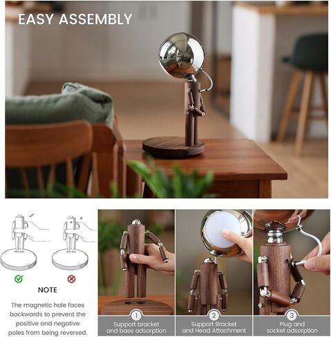 Moon Lamp for Bedroom, 5200mAh Rechargeable Wooden Desk Lamp with Touch Control & Adjustable Brightness, Creative Cordless Lamp, Decorative Bedside Lighting for Living Room & Gift in Saudi Arabia
