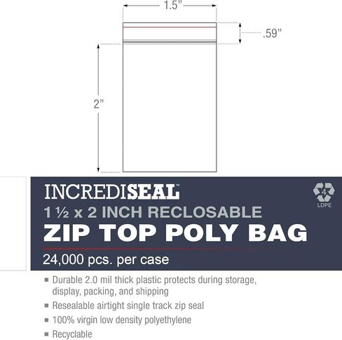 1.5 x 2 Inch Zip Top Resealable Clear Poly Plastic Storage Bags, 2.0 Mil, Reclosable, Ziplock, Zipper Lock Seal Travel Baggies (25000 Bags) in Saudi Arabia