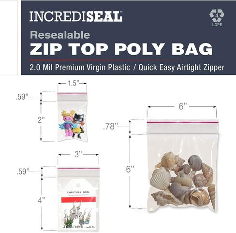 1.5 x 2 Inch Zip Top Resealable Clear Poly Plastic Storage Bags, 2.0 Mil, Reclosable, Ziplock, Zipper Lock Seal Travel Baggies (25000 Bags) in Saudi Arabia