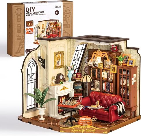 Rolife DIY Miniature House Kit for Adults, Mini Wooden Dollhouse Kit, Tiny House Diorama Building Kits-Birthday Christmas Craft Hobbies Gift for Teens Kids (Catherine's Living Room) in Saudi Arabia
