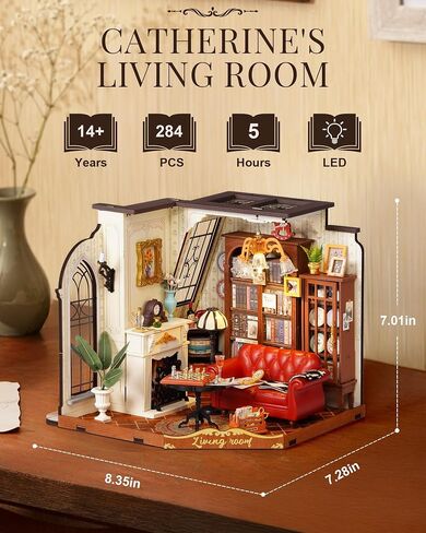 Rolife DIY Miniature House Kit for Adults, Mini Wooden Dollhouse Kit, Tiny House Diorama Building Kits-Birthday Christmas Craft Hobbies Gift for Teens Kids (Catherine's Living Room) in Saudi Arabia