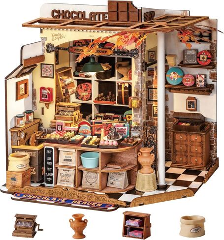 Rolife DIY Miniature House Kit Shop Henry's Chocolate Shop 1:18 Scale Dollhouse Diorama ، Tiny House Building Kit Crafts للبالغين هدية ديكور للبالغين له in Saudi Arabia