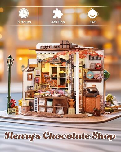Rolife DIY Miniature House Kit Shop Henry's Chocolate Shop 1:18 Scale Dollhouse Diorama ، Tiny House Building Kit Crafts للبالغين هدية ديكور للبالغين له in Saudi Arabia