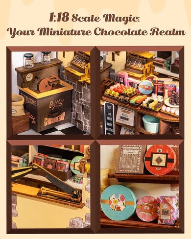 Rolife DIY Miniature House Kit Shop Henry's Chocolate Shop 1:18 Scale Dollhouse Diorama ، Tiny House Building Kit Crafts للبالغين هدية ديكور للبالغين له in Saudi Arabia