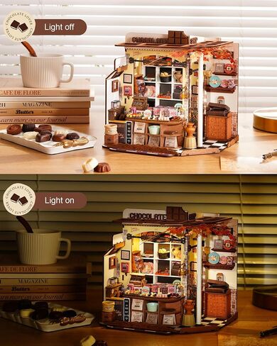 Rolife DIY Miniature House Kit Shop Henry's Chocolate Shop 1:18 Scale Dollhouse Diorama ، Tiny House Building Kit Crafts للبالغين هدية ديكور للبالغين له in Saudi Arabia