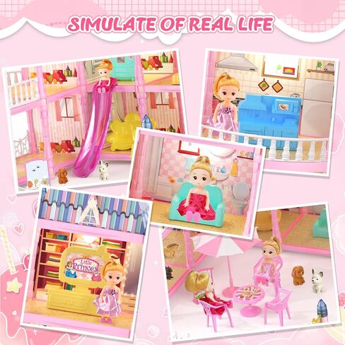 Doll House for Girls, Dream Dollhouse 4-Story 15 Rooms with 2 Dolls, Lights, Animals, Furniture and Accessories, Pretend-Play Toddler Playhouse Gift for 3 4 5 6 7 8 9 10+ Year Old Girls Toys in Saudi Arabia