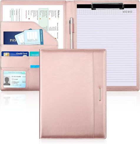 Padfolio with Clipboard, PU Leather Business Portfolio Binder, Interview Resume Folder with Card Holder, A4 Letter Document Organizer Included Writing Note Pad for School Office Conference (Rose Gold) in Kuwait