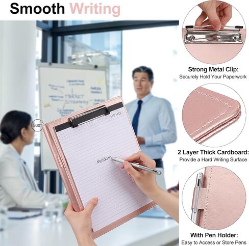 Padfolio with Clipboard, PU Leather Business Portfolio Binder, Interview Resume Folder with Card Holder, A4 Letter Document Organizer Included Writing Note Pad for School Office Conference (Rose Gold) in Kuwait