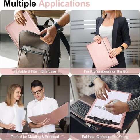 Padfolio with Clipboard, PU Leather Business Portfolio Binder, Interview Resume Folder with Card Holder, A4 Letter Document Organizer Included Writing Note Pad for School Office Conference (Rose Gold) in Kuwait