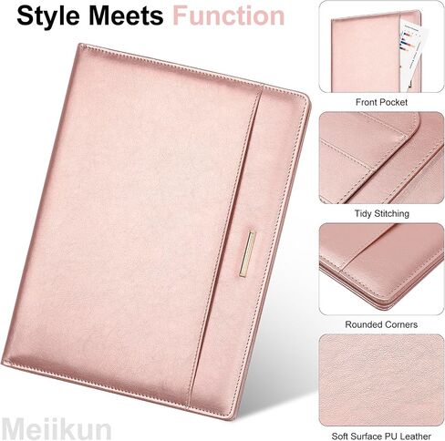 Padfolio with Clipboard, PU Leather Business Portfolio Binder, Interview Resume Folder with Card Holder, A4 Letter Document Organizer Included Writing Note Pad for School Office Conference (Rose Gold) in Kuwait