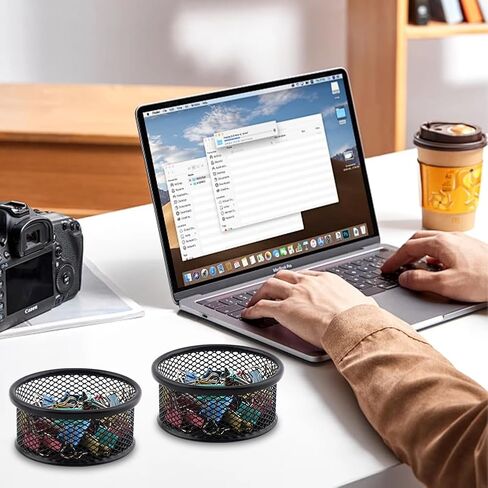 Paper Clip Holder 2/4 Pack Paperclip Holders Wire Mesh Paperclip Dish Holders Desktop Round Paper Clip Dispenser for Desk Office Organizer Accessories(9x4cm/3.54x1.57inch,COLOR:2pcs) in Saudi Arabia