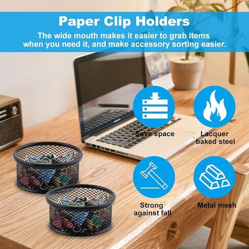 Paper Clip Holder 2/4 Pack Paperclip Holders Wire Mesh Paperclip Dish Holders Desktop Round Paper Clip Dispenser for Desk Office Organizer Accessories(9x4cm/3.54x1.57inch,COLOR:2pcs) in Saudi Arabia