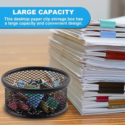 Paper Clip Holder 2/4 Pack Paperclip Holders Wire Mesh Paperclip Dish Holders Desktop Round Paper Clip Dispenser for Desk Office Organizer Accessories(9x4cm/3.54x1.57inch,COLOR:2pcs) in Saudi Arabia
