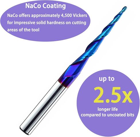 4PCS Ball Nose 1 Degree End Mill Cutter CNC Router Bits Spiral Milling Tool with Nano Blue Coating 1/8 Cutting Diameter 1/4 Inch Shank 3 Inch Overall Length STQ444 in Kuwait