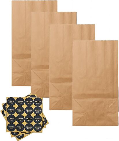 Bakepacker 100 Pcs Brown Treat Paper Bags with 100 Stickers 5.1"x3.1"x9.4" Kraft Small Party Gift Bag Snack Bag without Handle in Kuwait