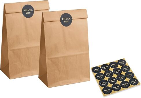 Bakepacker 100 Pcs Brown Treat Paper Bags with 100 Stickers 5.1"x3.1"x9.4" Kraft Small Party Gift Bag Snack Bag without Handle in Kuwait