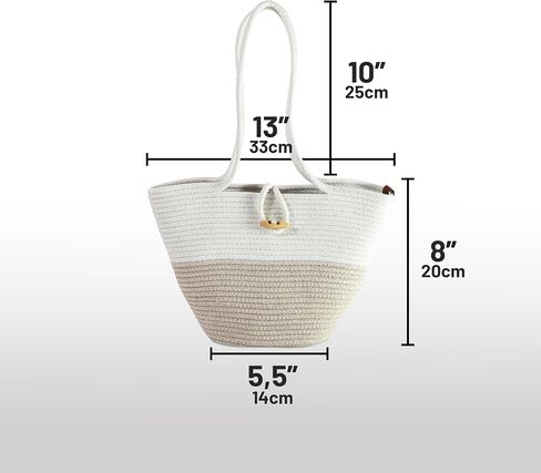 Shoulder and Hand Bag for Women, Handmade by Braided Cotton Cord, Set of 2, Bag Sizes 15"x9" and 13"x8", Beige/Off-White in Saudi Arabia