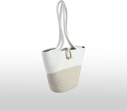 Shoulder and Hand Bag for Women, Handmade by Braided Cotton Cord, Set of 2, Bag Sizes 15"x9" and 13"x8", Beige/Off-White in Saudi Arabia