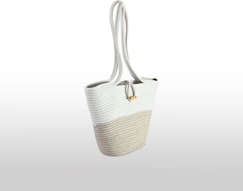 Shoulder and Hand Bag for Women, Handmade by Braided Cotton Cord, Set of 2, Bag Sizes 15"x9" and 13"x8", Beige/Off-White in Saudi Arabia